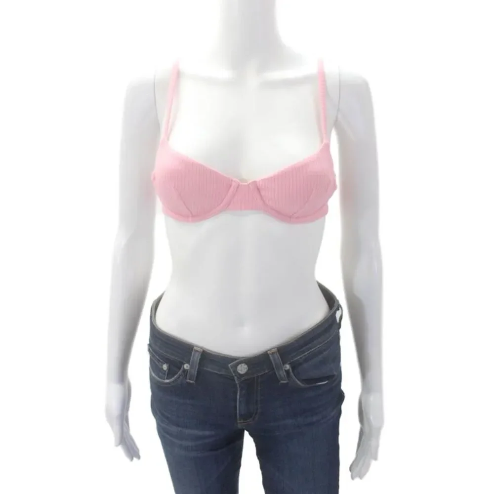 Madewell Womens Second Wave Ribbed Underwire Bikini Top Rose Petal Size XS